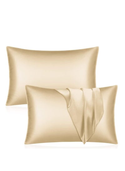 Buy Silk Pillowcases - Champagne Gold Silk Pillowcases 2 Sets 76 x 51 cm - One Set Of 2 Silk Pillowcases With Envelopes (Champagne) in UAE