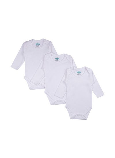 Buy 100% Super Soft Cotton, Long Sleeves Romper/Bodysuit, for New Born to 24months. Set of 3 - White in UAE