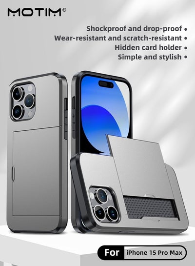 Buy iPhone 15 Pro Max Case Armor Design Military Grade Protection Slim Thin Shockproof Full-body Protective Phone Case Cover with Hidden Card Slot in UAE