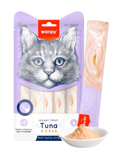 Buy Wanpy Creamy Lickable Cat Treats – Tuna & Crab (14gx5) in UAE