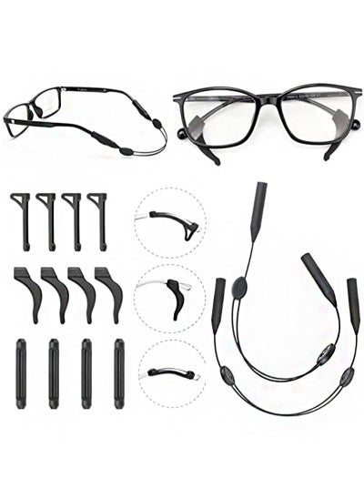 اشتري 6 Pairs of Glasses Holders, 2 Adjustable Glasses Straps, Soft and Comfortable Non-Slip Silicone Glasses Temple Holders, Tailless Glasses with Cord Holders for Men and Women في السعودية