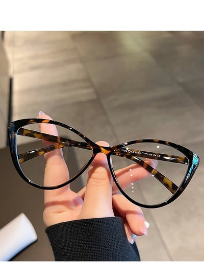 Buy Large frame cat's eye myopia glasses women's vintage anti-blue light flat mirror plain mirror frame glasses in Saudi Arabia