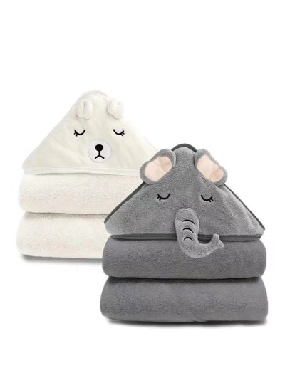 اشتري 2 Pack Bamboo Hooded Baby Towel Organic Bamboo Bath Towel for Toddler Soft and Super Absorbent Washcloth Machine Washable Towel Keeps Your Baby Warm Cosy في السعودية