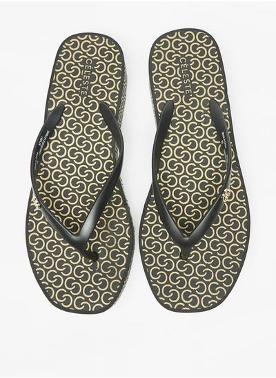 Buy Women's Monogram Print Flatform Thong Slippers in UAE