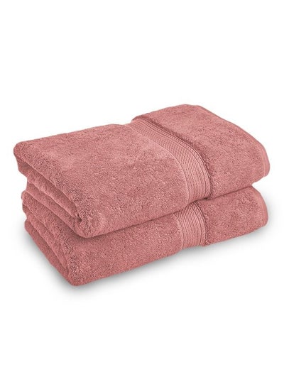 Buy Set of 2 Egyptian cotton towels Pink color in Saudi Arabia