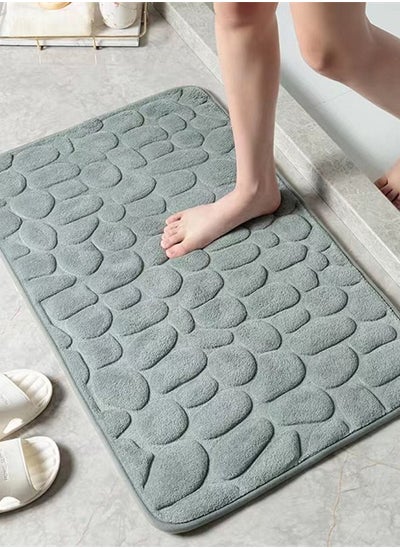 Buy 1-Piece Stone Grain Non-Slip Bath Rug Mat for Bathroom Coral Velvet Fabric for Water Absorption Grey 40 x 60 Centimeter in UAE