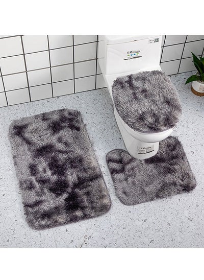 Buy 3 Piece Bathroom Rug Set Bath Rug, Contour Mat & Lid Cover Non-Slip with Rubber Backing Bath Contour Mat Toilet Rugs U-Shaped Soft Water Absorbent Runner Rug Non-Slip Bathroom Shower Mat in Saudi Arabia