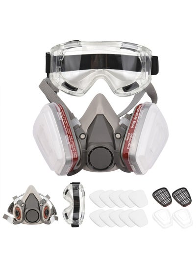 Buy Reusable Respirator Half Facepiece 6200 Gas Mask Breathing Protection Respirators with Safety Goggles for Painting Organic Vapor Welding Polishing Woodworking and Other Work Protection in Saudi Arabia