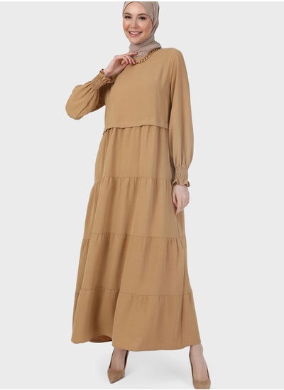 Buy Ruched Sleeve Tiered Dress in UAE