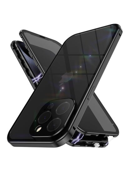 اشتري Privacy Case with iPhone 15 Pro Max, 360 Degree Front and Back Privacy Tempered Glass Cover, Anti Peep Magnetic, Magnetic Metal Bumper Anti Peep Cover for iPhone 15 Pro Max, Black في السعودية