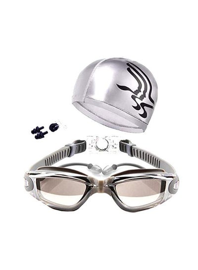 Buy Anti-Fog Swimming Goggles With Cap And Ear Plugs Nose Clip in UAE
