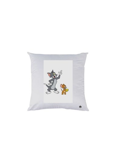 Buy Square pillow with "Tom and Jerry" print, white, size 40x40 cm in Saudi Arabia