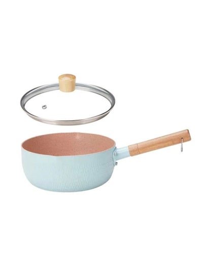 Buy Cooking Pot, Kitchen Pots Made of High Quality Aluminum Alloy with Glass Lid and Ergonomic Wooden Handle, Blue, with a Capacity of 2 Liters. in Saudi Arabia