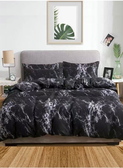 Buy Duvet Cover Bedding Set, Black Color Marble Design Various Sizes in UAE