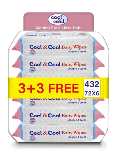 Buy Cool & Cool Baby Wipes 72'S - Pack Of 6 (432 Wipes) in UAE