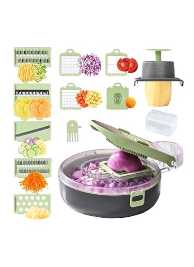 اشتري Vegetable Chopper, Onion Chopper, 16 In 1 Multifunctional Food Chopper, Mandoline Food Slicer Chopper Vegetable Cutter Veggie Chopper with Draining Basket French Fry Cutter Kitchen Gadgets في السعودية