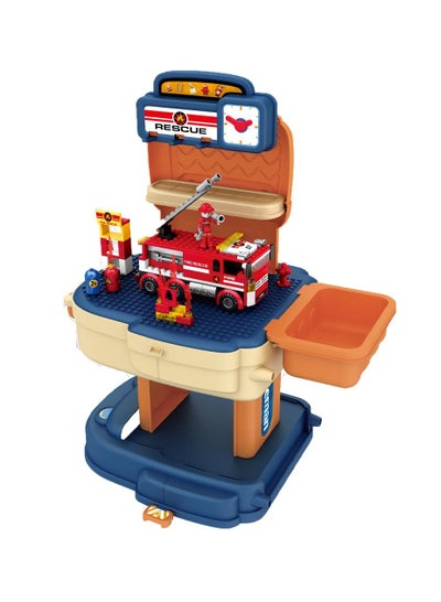 Buy ROLE PLAY FIRE STATION WITH FIRE TRUCK AND BLOCK TOY SET SCHOOL BAG (223 Pcs) - Orange, 2-IN-1 Mode in Saudi Arabia
