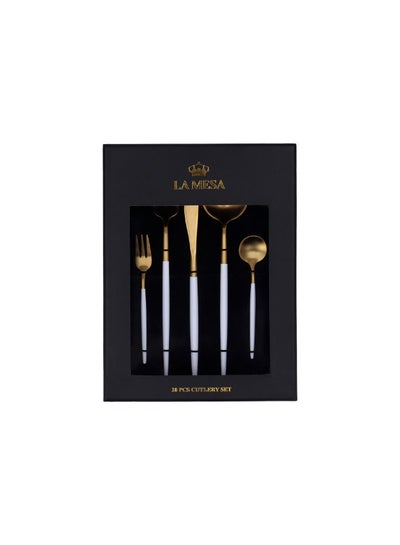 Buy 20 Pieces Cutlery Set  Gold And White  Modern Shape in Saudi Arabia