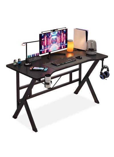 Buy K Shape Gaming Desk  Computer Desk Writing Desk with Headphone Hook&Cup Holder for Home Office, Black in UAE