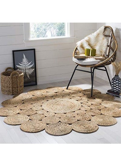 Buy Natural Fiber Collection Area Rug 3' Round Natural Handmade Boho Charm Farmhouse Jute Ideal For High Traffic Areas In Living Room Bedroom (Nf363A) in UAE