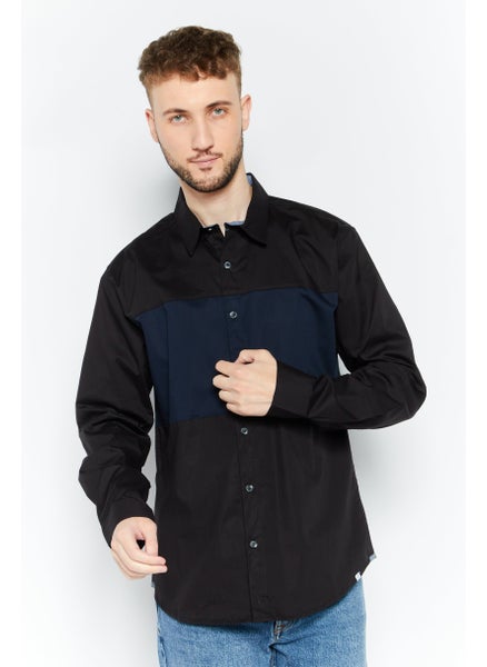 اشتري Men Regular Fit Plain Long Sleeves Casual Shirt, Black Combo في الامارات