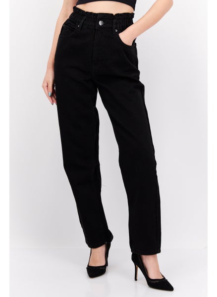 اشتري Women Baggy Fit Plain Non Stretchable Jeans, Black في الامارات