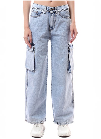 Buy Stonewash Wide Leg Casual Solid Jeans in Egypt