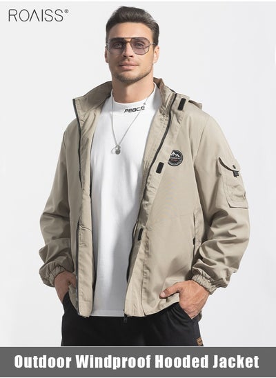 اشتري Men's Outdoor Windproof Hooded Jacket Multi Pocket Detachable Hat Coat Zipper Closure Waterproof Sports Jacket في السعودية