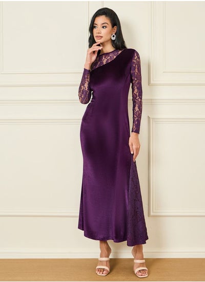 Buy Velvet Lace Detail Sheath Maxi Dress in Saudi Arabia