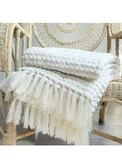 اشتري Knitted Blanket Fabric White 127 x 170cm في السعودية