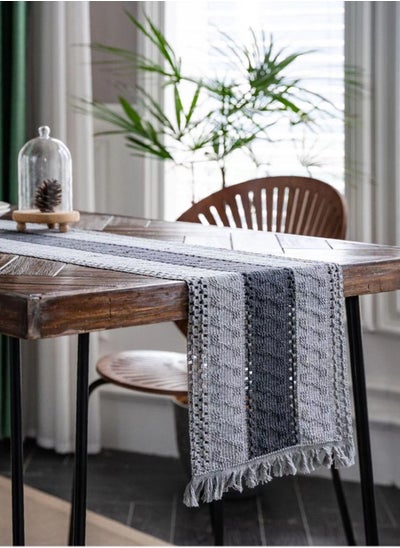 Buy 1-Piece Tassel Cotton Thread Stripe Stitching Braid Tablecloth Table Runner for Coffee Table Dining Table TV Cabinet Black/Grey 180 x 35 Centimeter in UAE