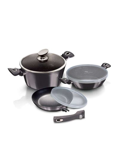 Buy Aluminium 6 Pieces Cookware Set with Detachable Handle, Metallic Line Carbon Pro Edition, Grey, Hungary in UAE