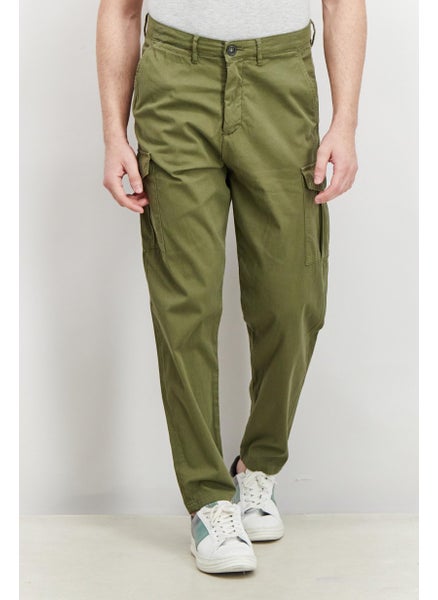 Buy Men Slim Fit Plain Cargo Pants, Olive in Saudi Arabia