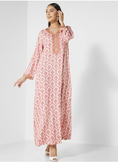 اشتري V-Neck Printed Jalabiya في الامارات