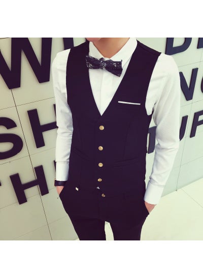 اشتري 1 x 5 pcs Slim Fit Vest Korean Style Mens Waistcoat Black 4 Buckle في السعودية