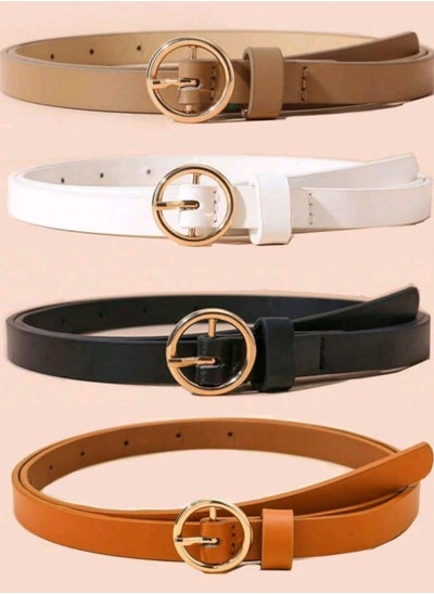 Buy 4pcs/set Women's Multi-color Round Buckle Thin Belt SHEIN in Egypt