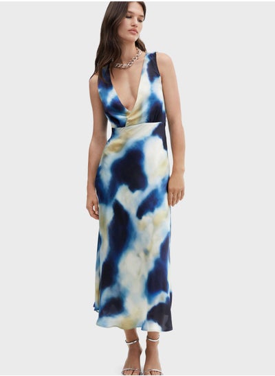 Buy Plunge Neck Printed Dress in Saudi Arabia