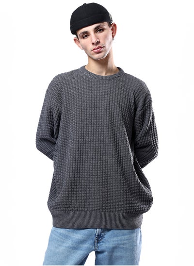 Buy Dark Grey Pullover with Ribbed Round Neck in Egypt