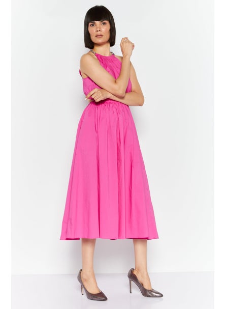 Buy Women Pleated Midi Dress, Dark Pink in UAE