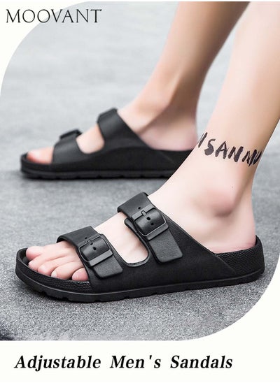 Buy Men's Comfotable Sandals Soft Solid Color Eva Slippers Summer Beach Pool Shower Slip on Sandals Double Buckle Lightweight Slides Bathroom Flat House Slippers for Men in Saudi Arabia