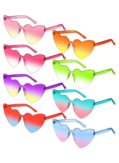 Buy 8 Pairs Heart Shape Sunglasses Rimless Heart Sunglasses Colorful Heart Glasses Rimless Glasses Eyewar for Women Party Favor in Saudi Arabia