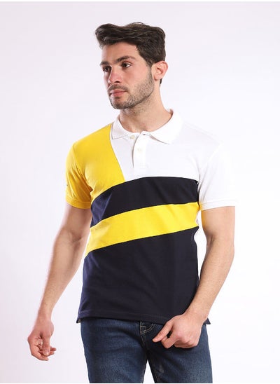 Buy Tri-toned Short Sleeves Polo Shirt - White, Black & Mustard in Egypt