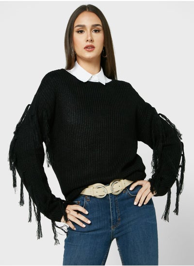 Buy Sweater With Fringe Cuff Detailing in UAE