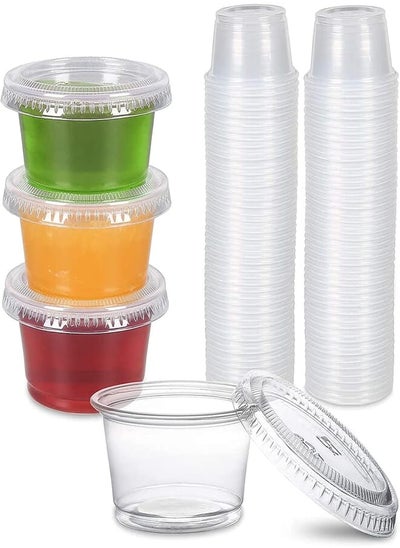 Buy Disposable Sauce Cup Disposable Plastic Portion Cups with Lids, DELFINO Souffle Cups, Shot Cups, Meal Prep Containers [100 Sets - 2 oz] Condiment Cups, Jello Shot, Souffle Portion, Sampling Cups Clear in Egypt