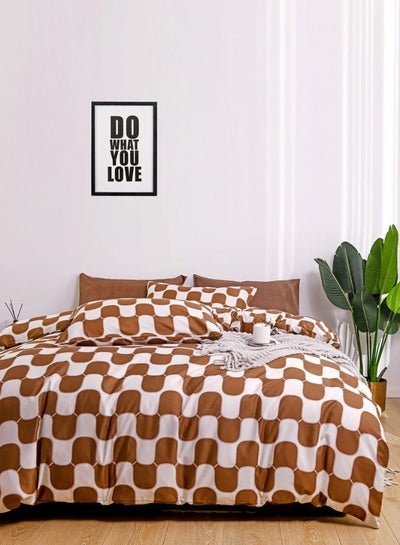 اشتري Wave Design Brown Color Without Filler King Size  Bedding Set Includes 1 Duvet Cover - 220*240Cm, 1 Fitted Sheet - 200*200Cm+30Cm, 4 Pillow Cases - 50*75Cm. في الامارات