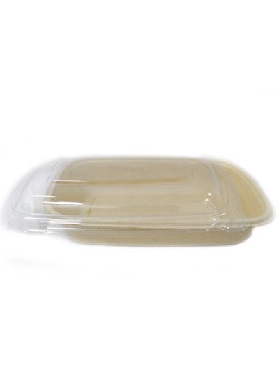 Buy Bagasse Rectangle Container 750ml With Pet Lid 25 Pieces in UAE