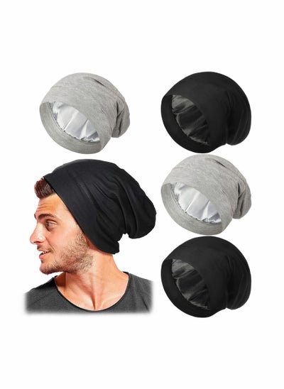 Buy 4 Pieces Satin Lined Sleep Cap for Men Women Adjustable Designed Sleeping Hair Satin Hair Bonnet Silk Satin Sleep Cap Cover Night Sleeping Beanie Gifts for Boyfriend Husband Dad in Saudi Arabia