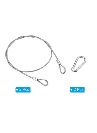 Buy Stainless Steel Safety Cable 39"/100cm, 2Pcs 4mm Flexible Security Wire Rope Lock Double Loops with Hook for Stage Lighting Luggage, Silver in UAE