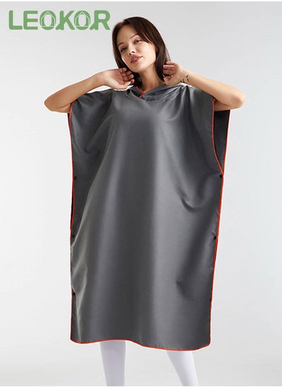 اشتري Microfiber Beach Blanket Bath Swim Towel Wetsuit Poncho with Hood Grey في السعودية