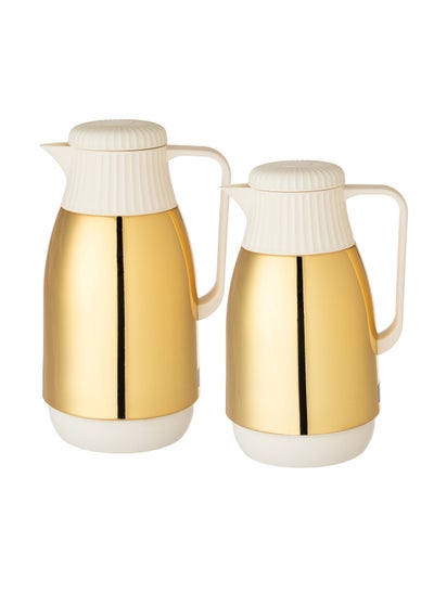 Buy 2 Pieces Stainless Steel Thermos Set Gold in Saudi Arabia